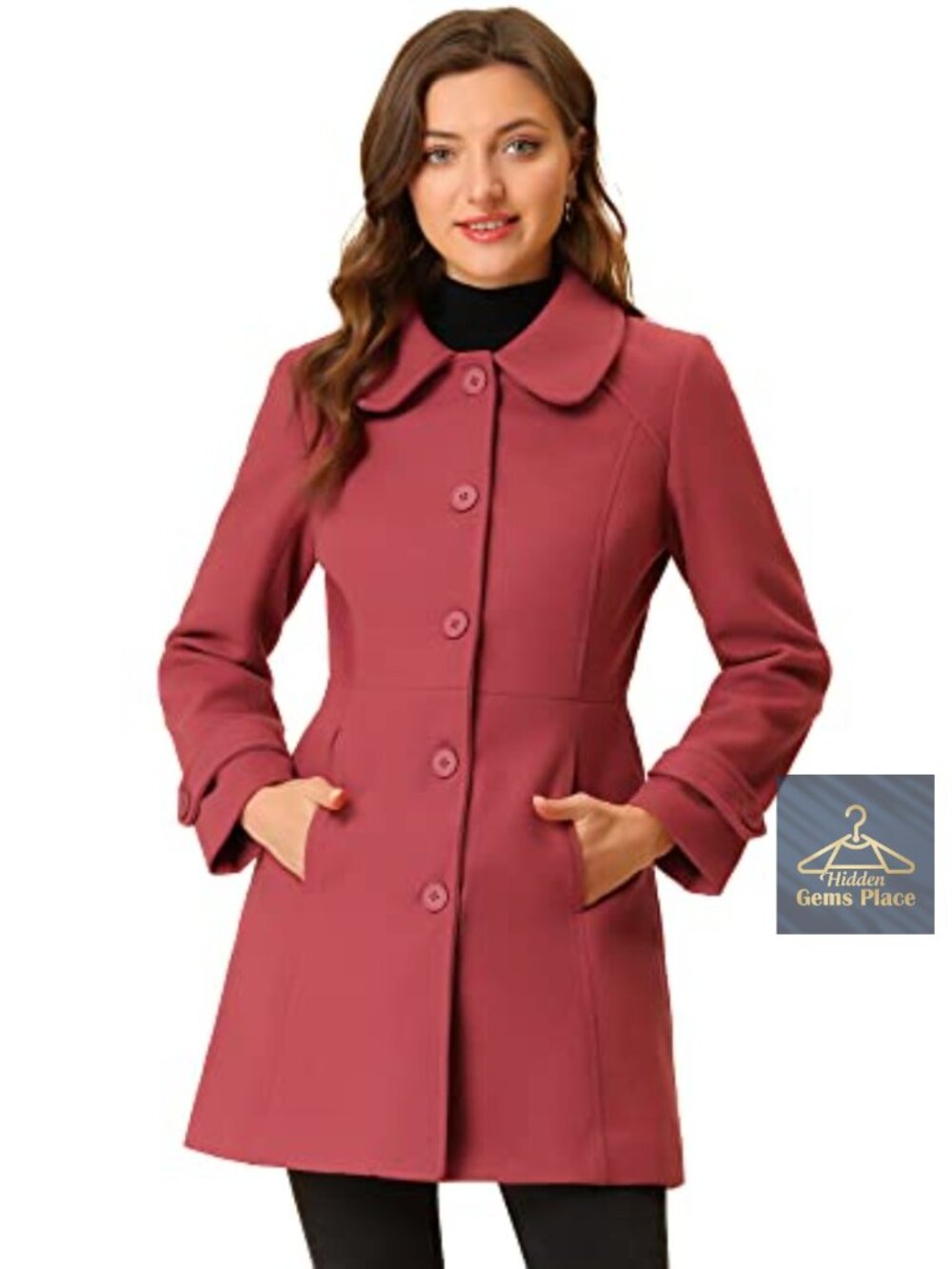 Peter Pan Collar Long Winter Trench Coat Regular Fit Button Closure